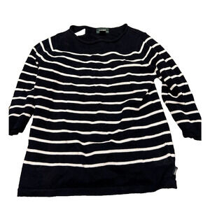 Lauren Ralph Lauren Women's 3/4 Sleeve Knit Striped Sweater in Navy/White Size M